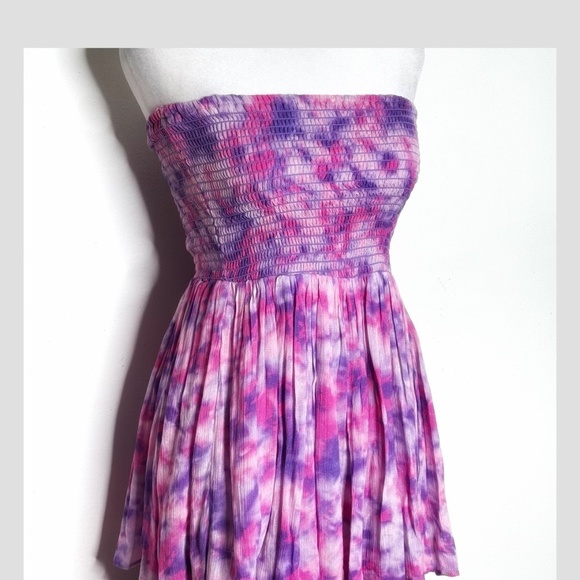 Playa Lucila Maxi Dress Strapless Tiered Maxi Dress Shirred Top Purple Pastel XS - Picture 5 of 16